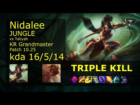 Nidalee Jungle vs Taliyah - KR Grandmaster 16/5/14 Patch 10.25 Gameplay // [롤] 니달리 vs 탈리야 정글
