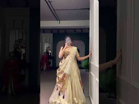 Beige Royal Gold Shimmer Paithani Zari Weaving Lehenga Choli Set with Tassel Dupatta – Stitched Ensemble with Canvas & Can-can Flair