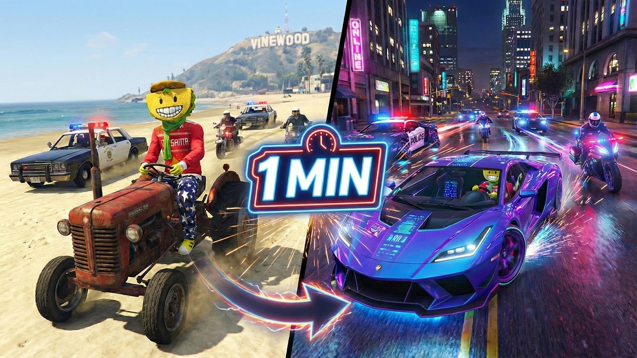 ESCAPO de la POLICÍA pero mi COCHE es MAS RÁPIDO cada MINUTO!! - GTA 5 ONLINE