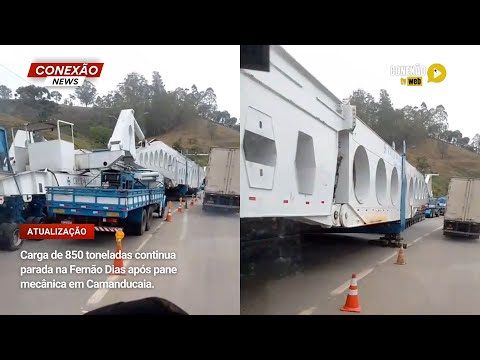 Vídeo: Carga de 850 toneladas continua parada na Fernão Dias após pane mecânica em Camanducaia.