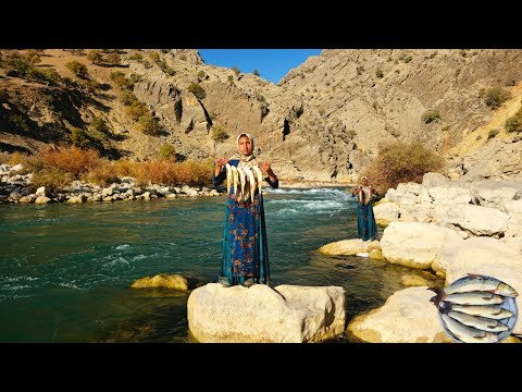 Nomadic Life: Single Nomadic Girl Catches 5 4-Kg Fish from Wild Khersan River in Zagros Mountains🐋