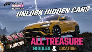 Forza Horizon 4 Fortune Island : ALL CARS, RIDDLES , TREASURE CHEST LOCATIONS + PRIZES!!
