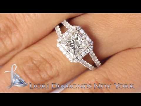 ER-SOLD-078 - 2.92 Carat G-SI1 Princess Cut Diamond Engagement Ring 18k White Gold Pave Halo