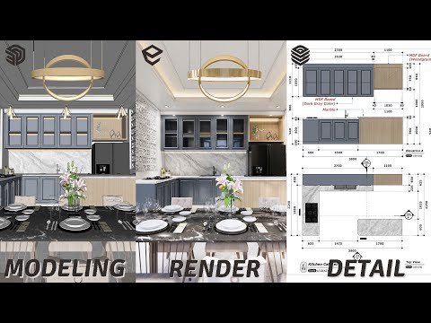 Layout SketchUp Lesson#11 Classical Kitchen Design and  Detail in Layout SketchUp