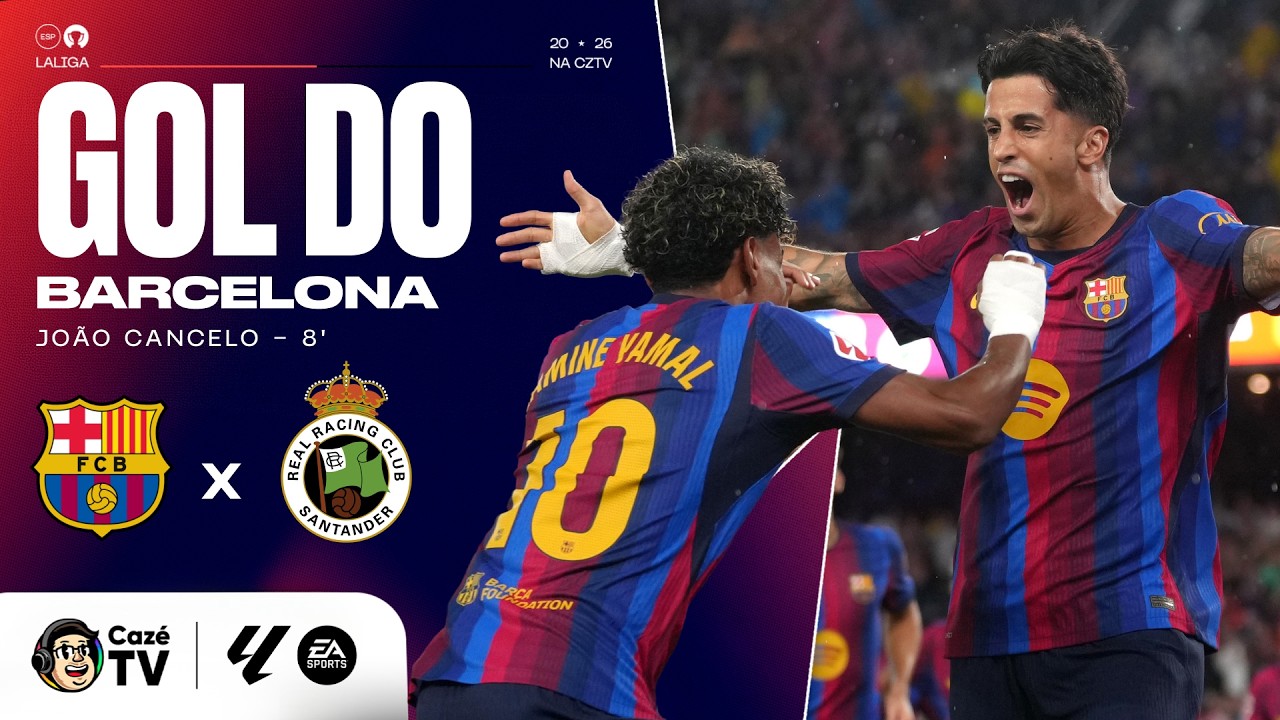 GOLAÇO DO BARCELONA! JOÃO CANCELO ACERTA UM MÍSSIL PARA ABRIR O PLACAR CONTRA O RACING EM LALIGA!