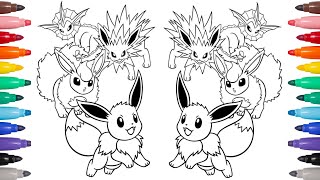 POKEMON COLORING PAGES / Eevee evolutions Jolteon, Flareon and Vaporeon