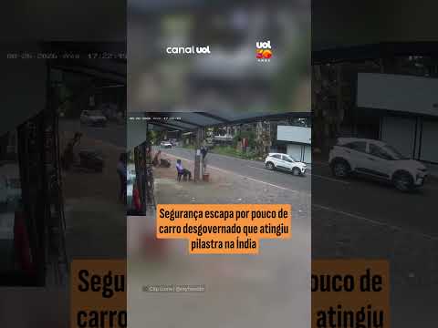 Segurança escapa por pouco de carro desgovernado que atingiu pilastra na Índia