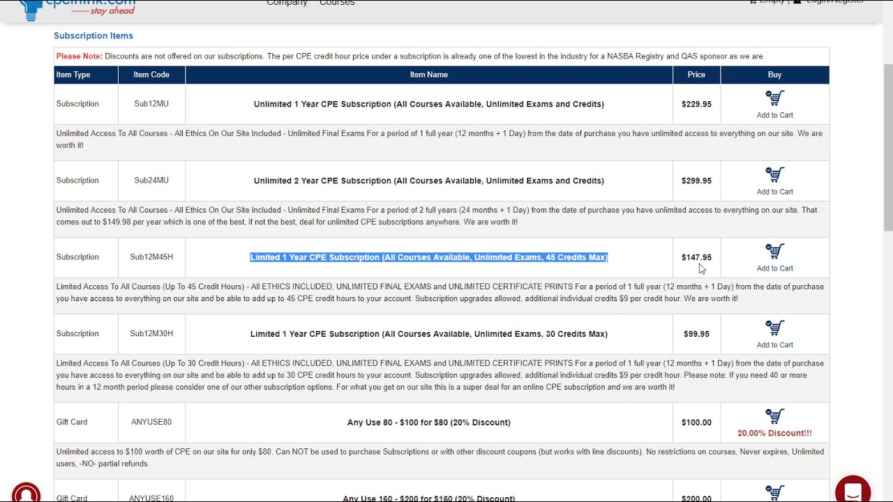 CPE Subscriptions on Cpethink.com