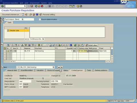 SAP Tutorial - Create Purchase Requsition ME51N