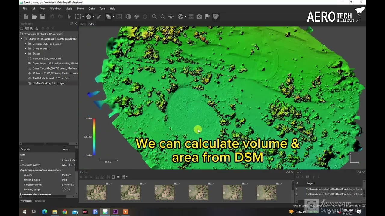 Converting DSM to DTM in Agisoft Metashape. Calculating Volume and Area in Agisoft Metashape.