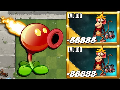 PvZ 2 Fire Peashooter & Other Plants vs Zombie MONKEY Level 100