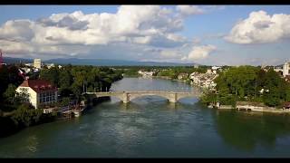 Bird's flight over the Rhine in Rheinfelden