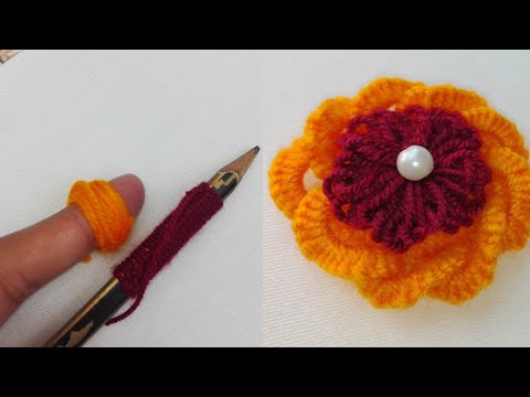 AMAZING WOOLEN FLOWER IDEAS WITH PENCIL | SUPER EASY WOOLEN FLOWER MAKING 3 | MENA EMBROIDERY