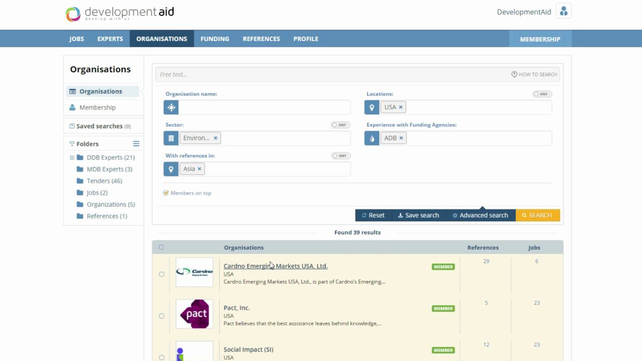 Search for Organisations