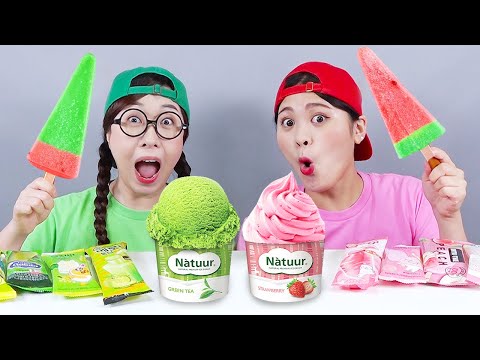Red Ice Cream VS Green Ice Cream Challenge DONA