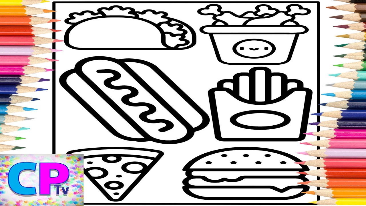 Fast Food Served Fresh/Simple Fast Food Coloring Book/Art Therapy/Coloring is my Hobby/Relaxing
