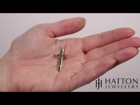 9ct Yellow & White Gold Flat Crucifix Cross Pendant - 34mm