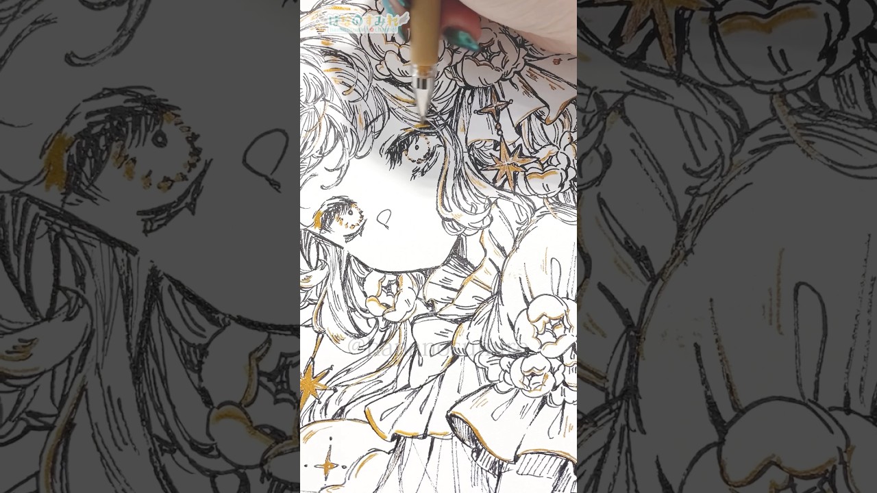 👼大きい紙にペンで天使を一発書きしたメイキング🎨🦜#Shorts #speedpaint   #illustration