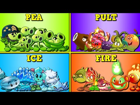 4 Team PEA x PULT x ICE x FIRE Battlez - Who Will Win? - PvZ 2 Team Plant vs Team Plant