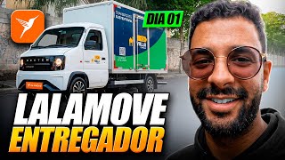 entregador da Lalamove com caminhão 100% elétrico