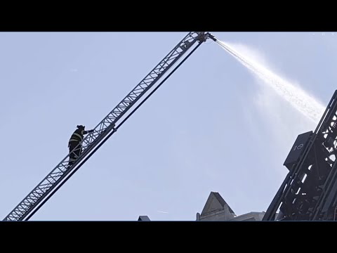 Multiple aerial trucks responded to a massive fire in downtown Fayetteville, TN.