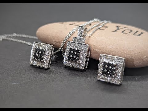 MJW Jewelry Display: 0.48Ct Black & White Natural Diamonds Set - 14K White Gold