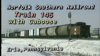 NorfolkSouthernTrain145withCaboose.Erie,PA.12-30-95.Time2:21pm.