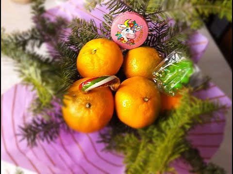 БУКЕТ ИЗ МАНДАРИНОВ И КОНФЕТ К НОВОМУ ГОДУ И РОЖДЕСТВУ своими руками