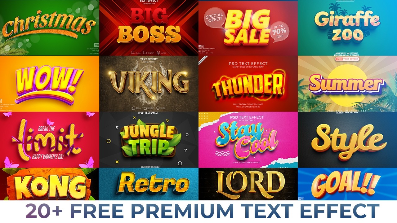 Get 20+ Premium PSD Text Effects - 100% Free & Fully Editable!