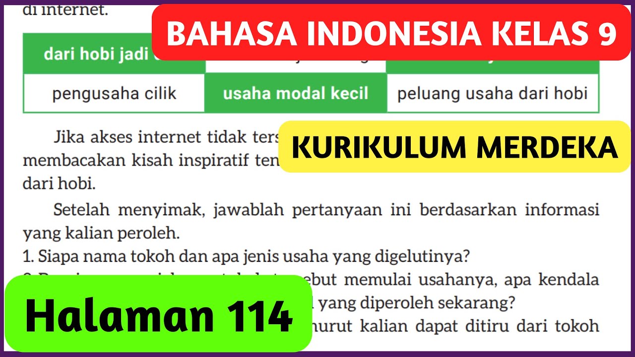 Kunci Jawaban Bahasa Indonesia Kelas 9 Halaman 114 Kurikulum Merdeka Menyimak Video Wirausaha Muda