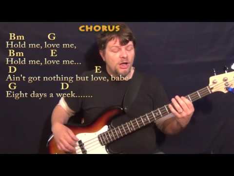 Eight Days A Week (The Beatles) Bass Guitar Cover Lesson with Chords/Lyrics