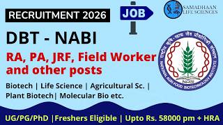 NABI Jobs Hiring Now | Graduate, Postgraduate and PhD Positions Open