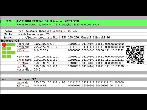 IFPR Labtelecom: Projeto final 2020 - aula 03 - Planilha IPv4
