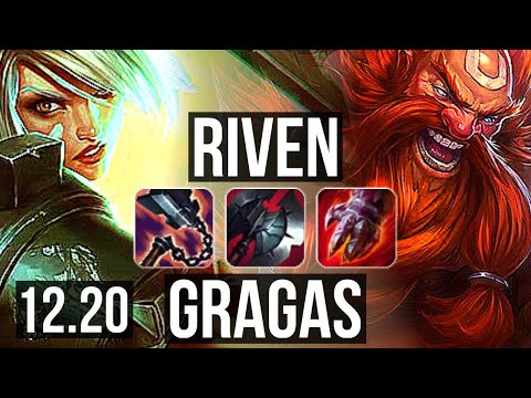 RIVEN vs GRAGAS (TOP) | Rank 3 Riven, Quadra, 2.3M mastery, 1100+ games | KR Challenger | 12.20