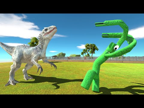 Indominus Rex vs Rainbow Friends Green OASIS DEATH RUN - Animal Revolt Battle Simulator