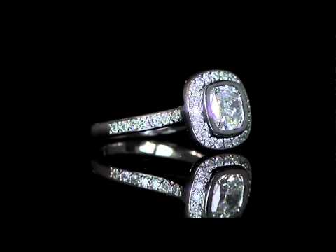 1.60 CTW VS2 G CUSHION CUT DIAMOND HALO ENGAGEMENT RING 14K WHITE GOLD