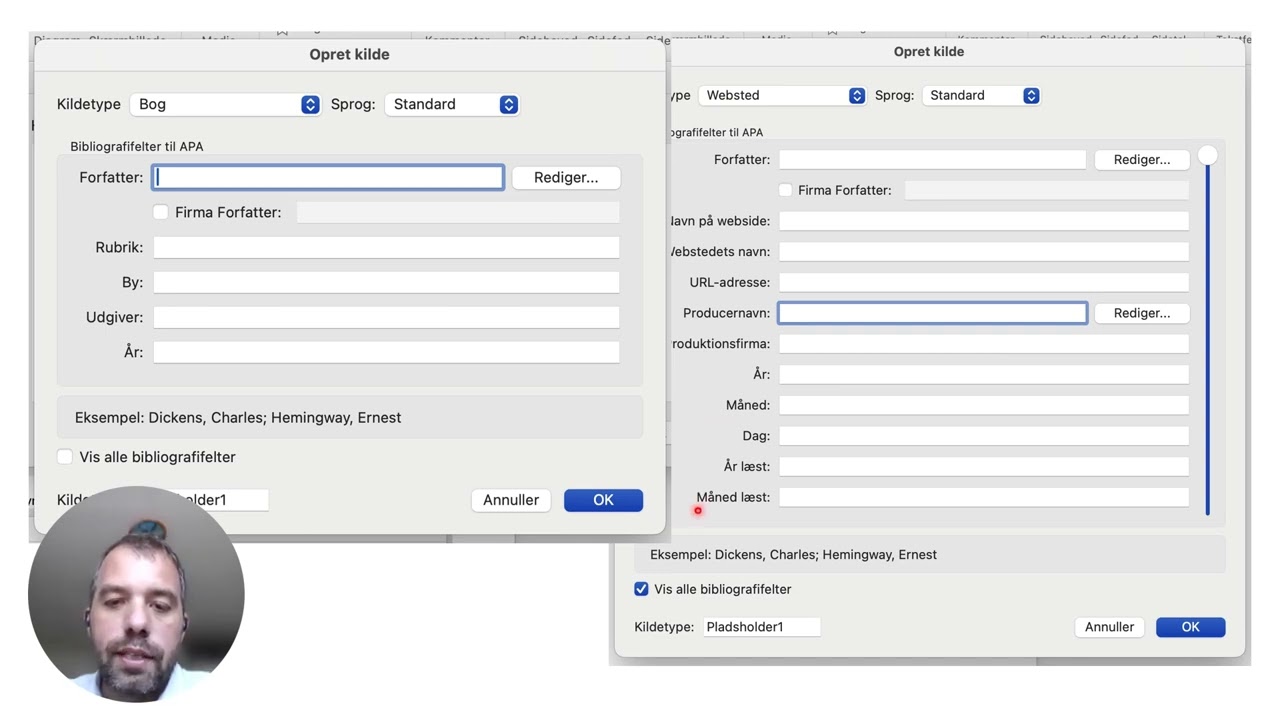 Indsæt kilder i Word på Mac