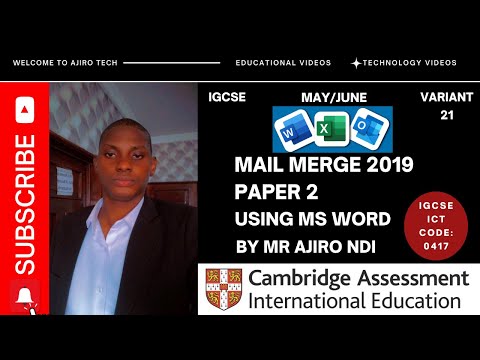 IGCSE ICT  (0417/0983) Paper 2 Mail Merge May June 2019 Variant 21