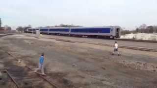 preview picture of video 'NB Amtrak at Salisbury, NC Wye (passing The Brick!) 3/15/14'