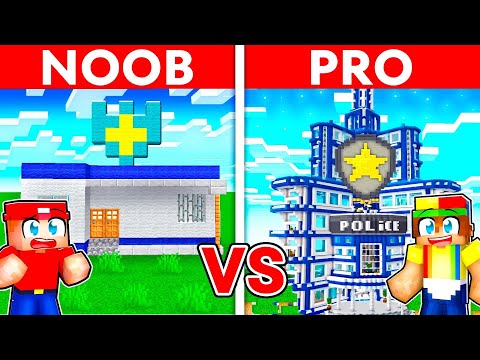 NOOB vs PRO: POLICE STATION Build Challenge in Minecraft!