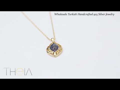 Sapphire CZ Greek Design Almond 925 Wholesale Charm Necklace Pendant