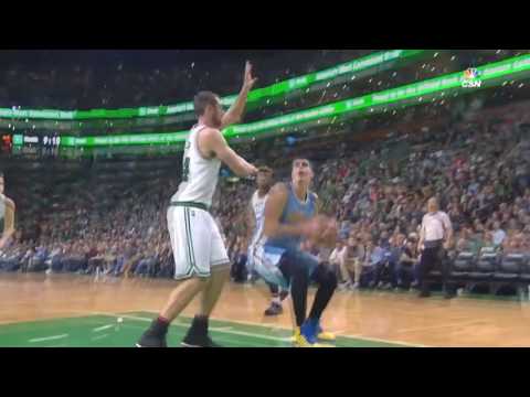 Nikola Jokic fakes out Tyler Zeller and converts for the and-one layup - Nuggets @ Celtics