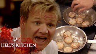 Gordon FLIPS OVER CHEF NOT USING A NON-STICK PAN | Hell's Kitchen