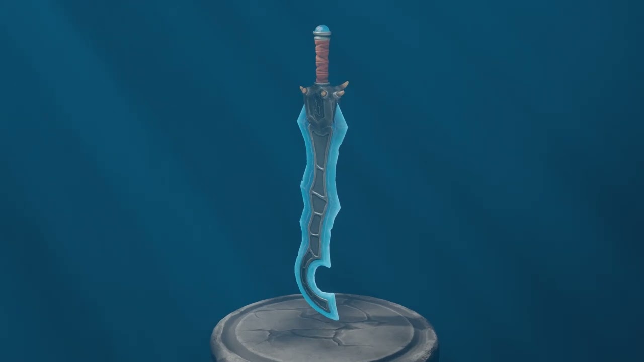 Stylized Crystal Sword with Oni bones PBR low-poly game ready model 3D Model