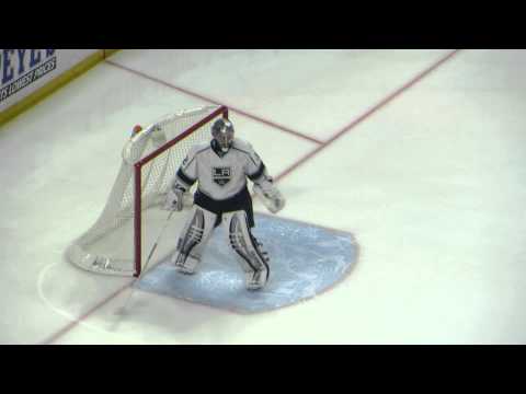 Jonathan Quick warms up during the  Kings @ Senators hockey game