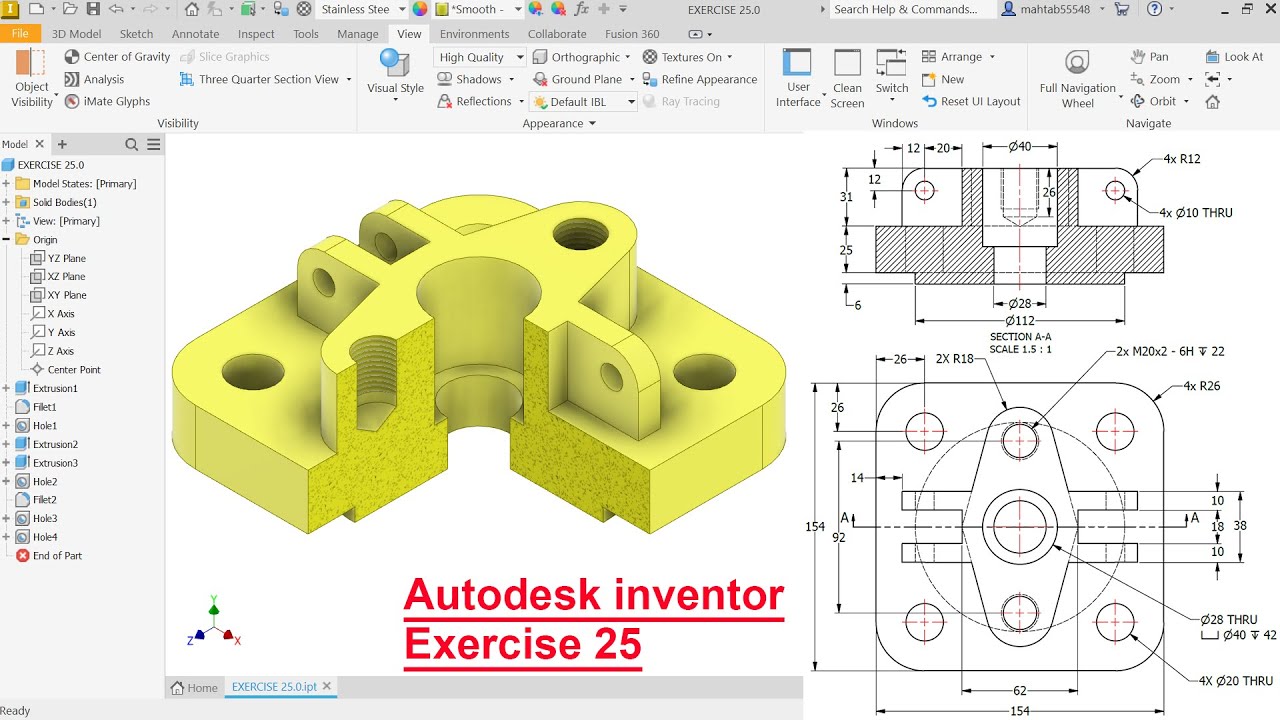 Autodesk Inventor Tutorial Exercise 25-Tapped Hole