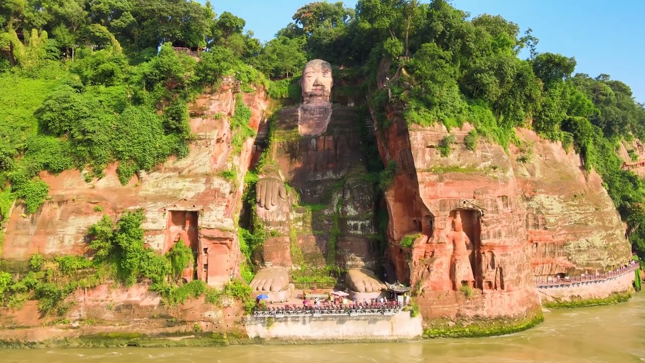 4K Aerial Photography of Famous Places and Historic Sites Leshan Giant Buddha in Sichuan