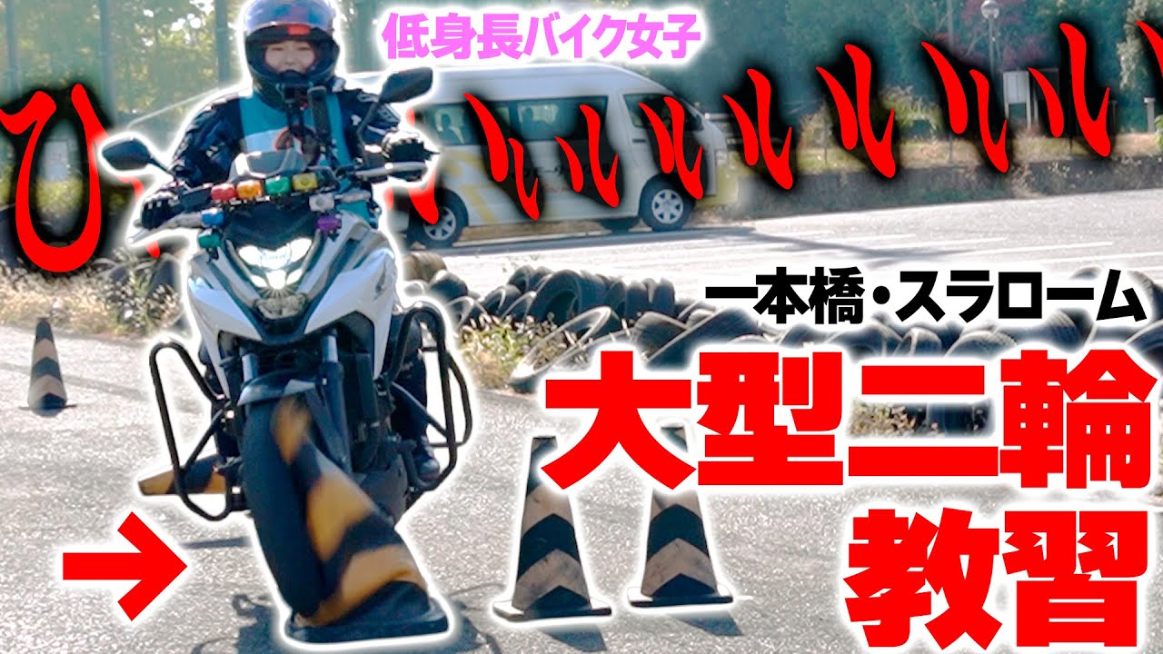 【大型二輪免許初教習】一本橋とスラロームで散る…夢の大型免許、取れるのか【※転倒閲覧注意】低身長バイク女子