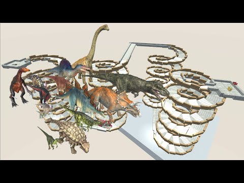 All dinosaurs speed race. 4 spiral tower courses! | Animal Revolt Battle Simulator