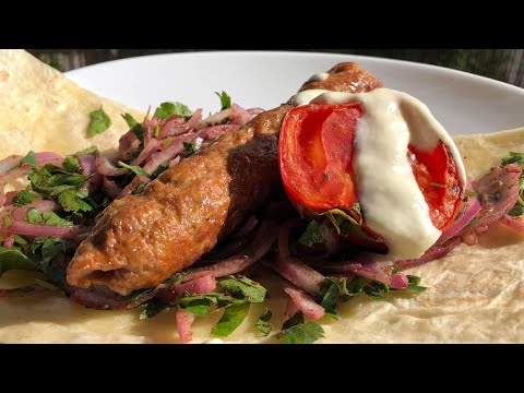 Middle eastern kebab, Syrian kabab, souvlaki recipe with fries, salad, garlic dip. مشاوي كباب و لحمة